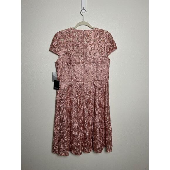 Marina Lace Fit & Flare Dress Pink Jewel Cap sleeves Zip closure Sz 12 NWT - Picture 7 of 8